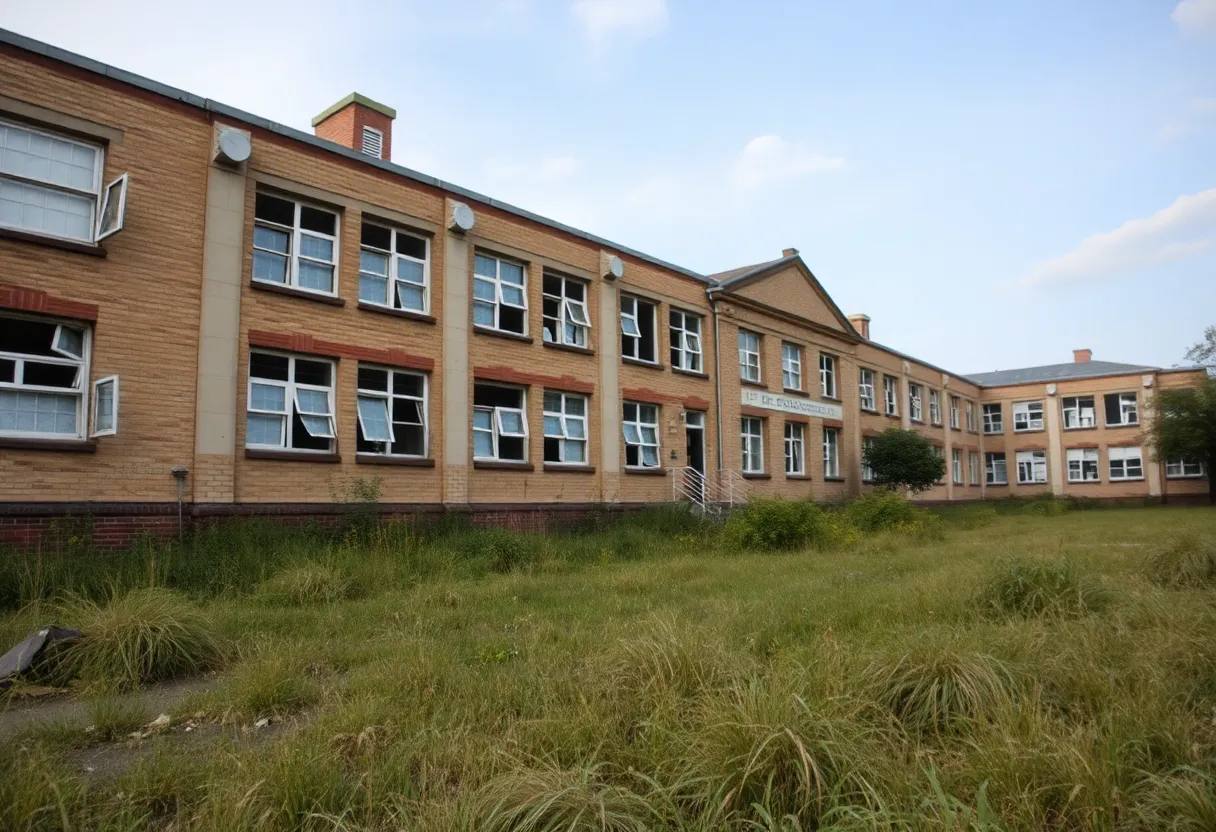 Damaged vacant school building in Memphis