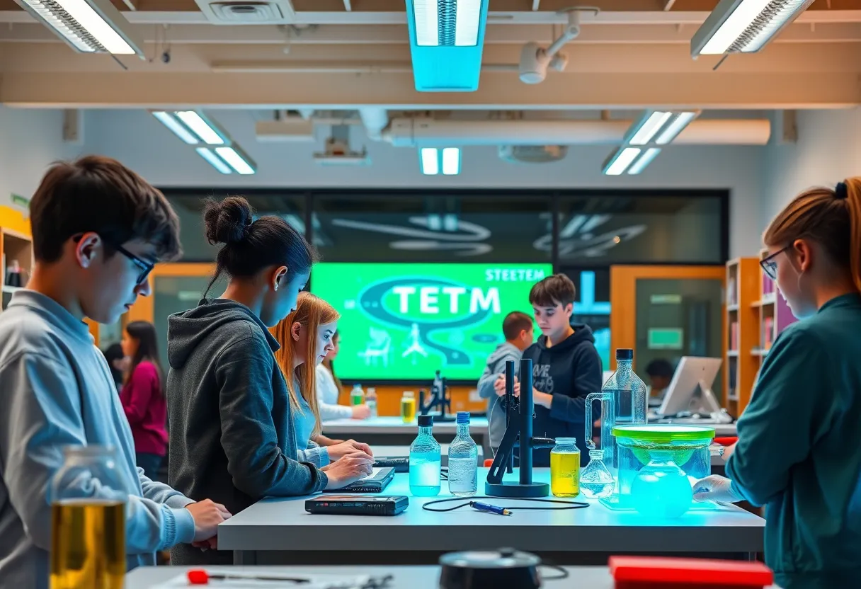 Students working in a modern STEM lab at Whitehaven High School