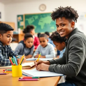 Students collaborating in a diverse classroom environment