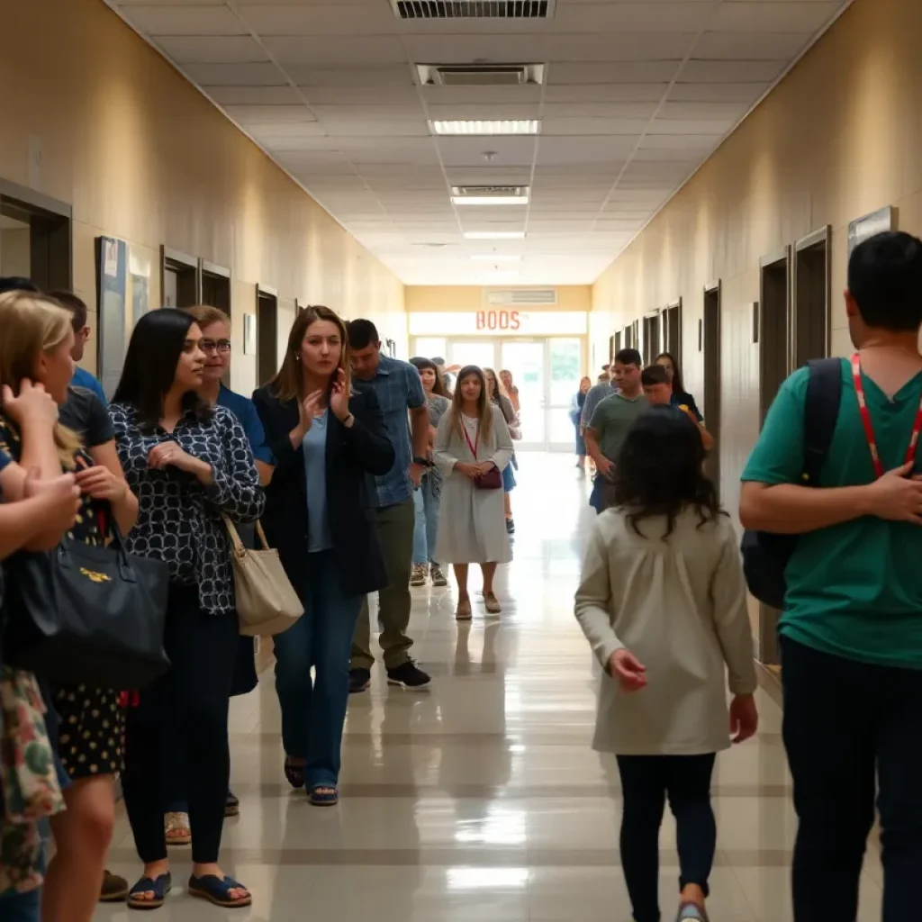 Parents anxious during a chaotic kindergarten graduation ceremony