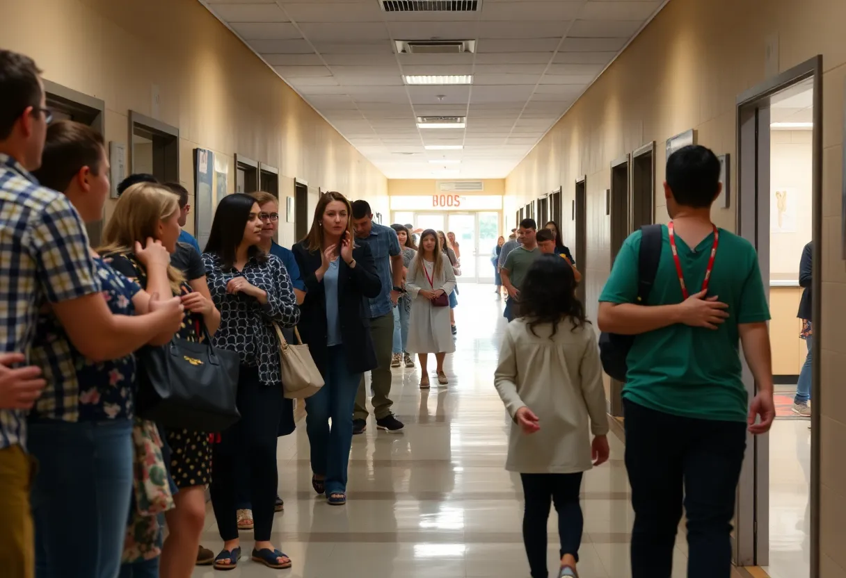 Parents anxious during a chaotic kindergarten graduation ceremony