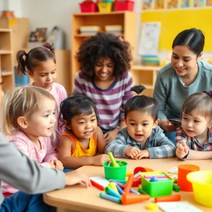 Young children in a prekindergarten classroom participating in activities.