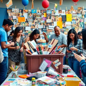 Participants creating art together at a collage party in Memphis