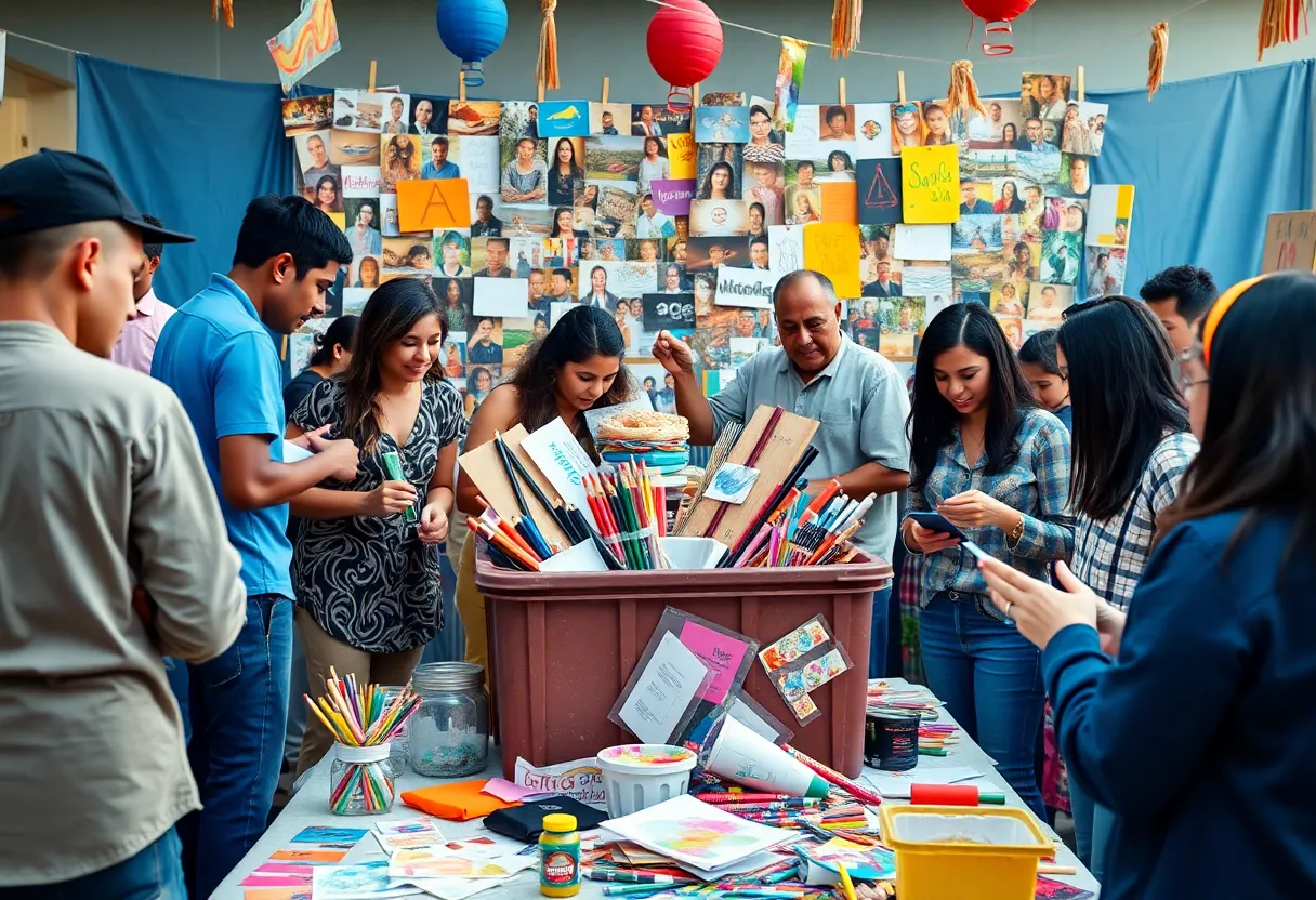 Participants creating art together at a collage party in Memphis