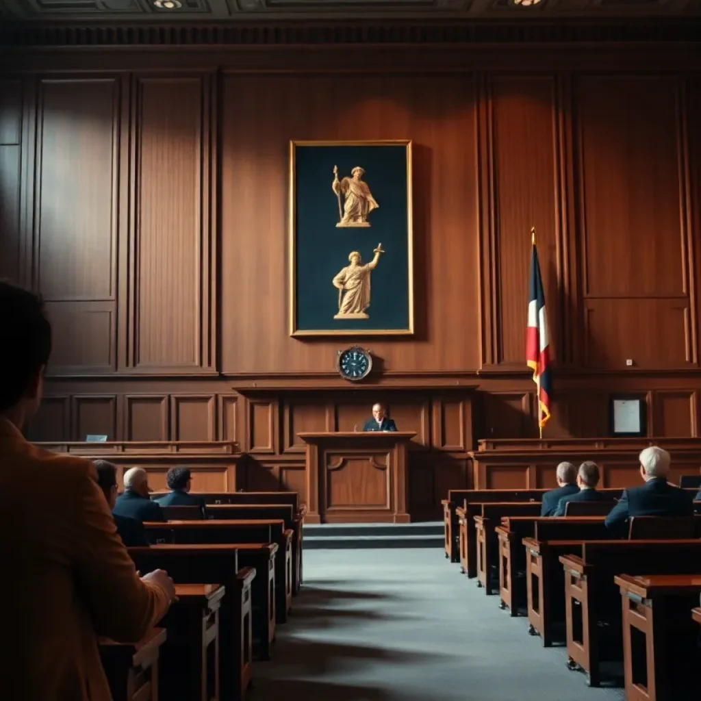 Abstract representation of a courtroom and school governance