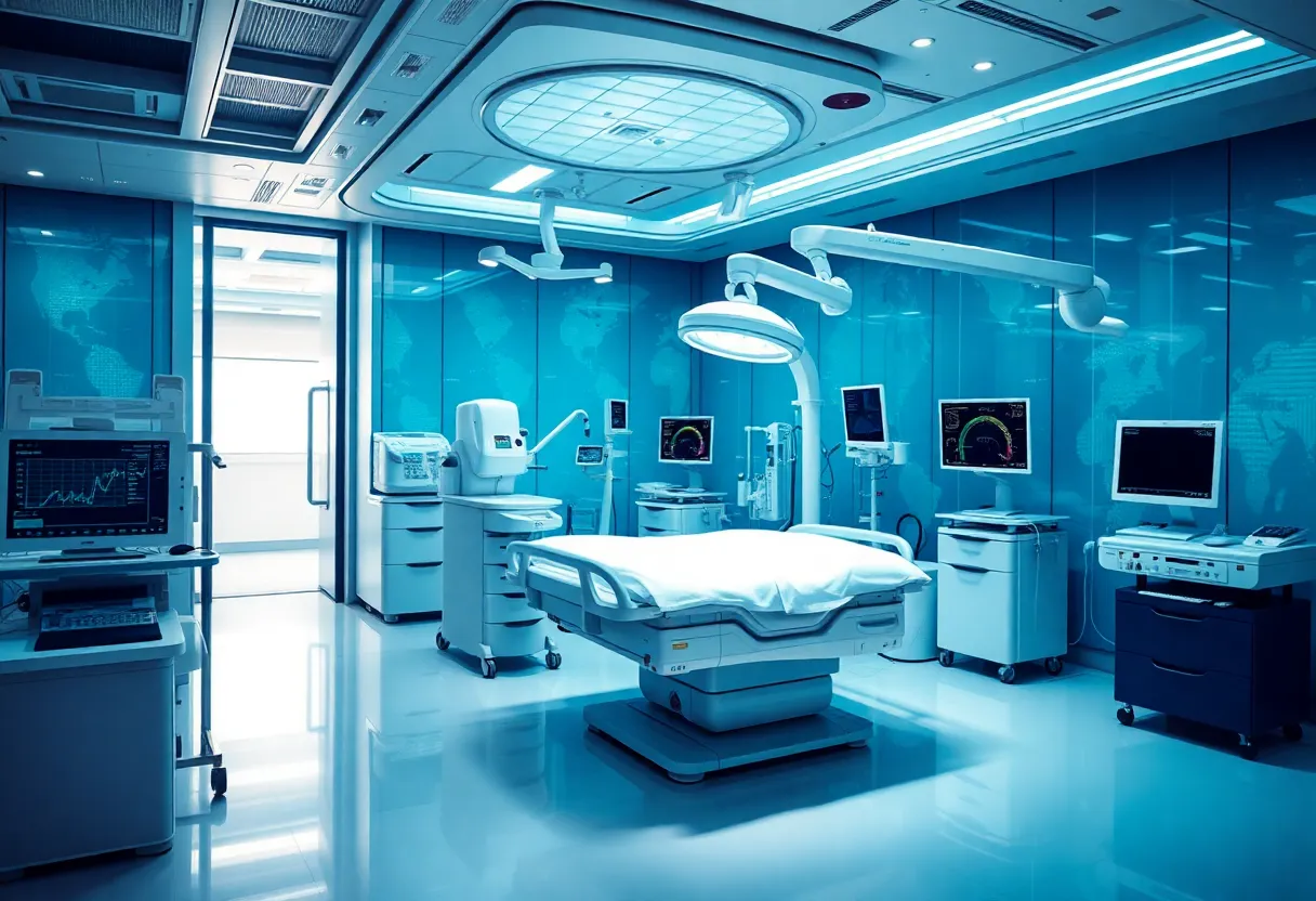 Healthcare professionals collaborating with advanced technology systems