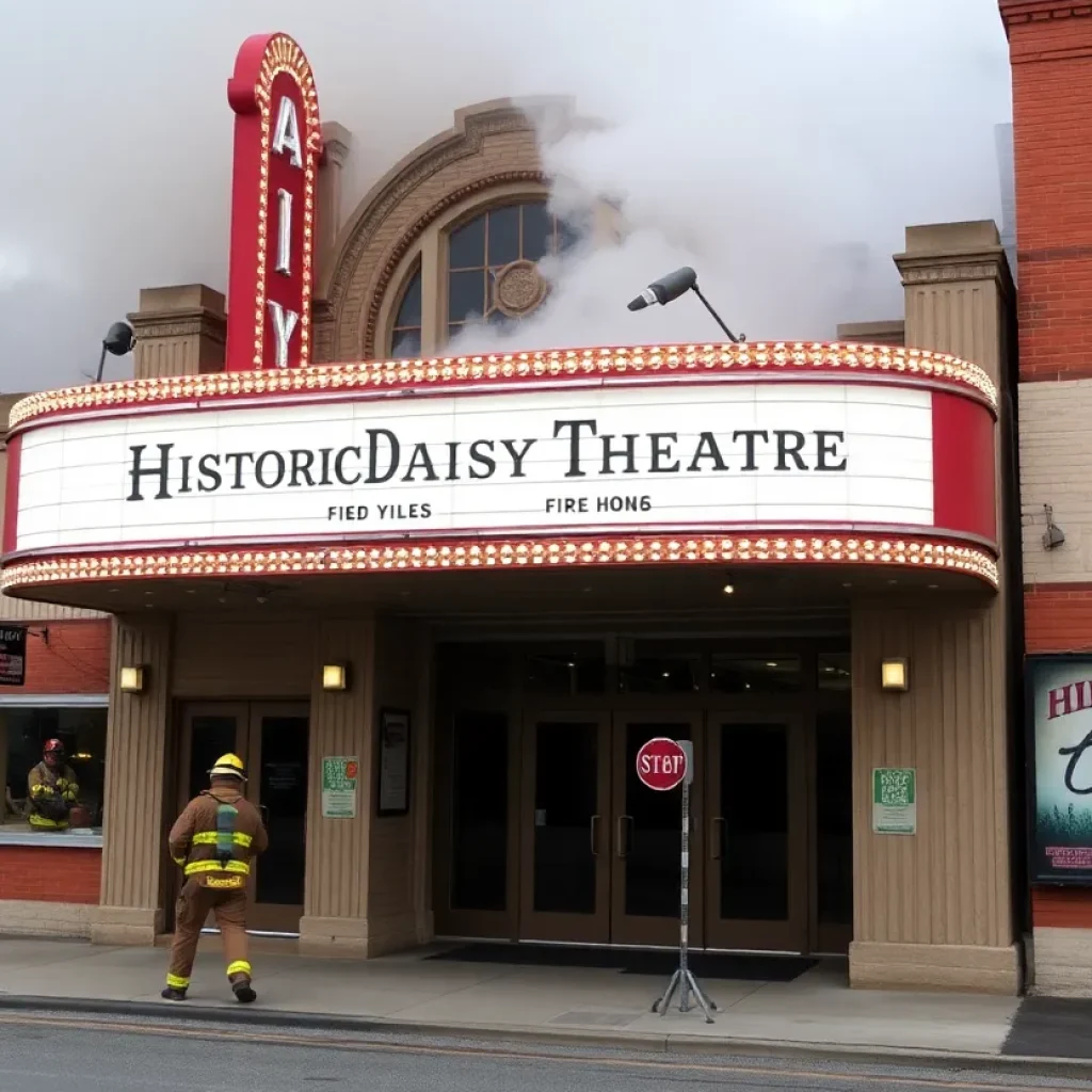 Firefighters responding to a fire at Historic Daisy Theatre in Memphis.