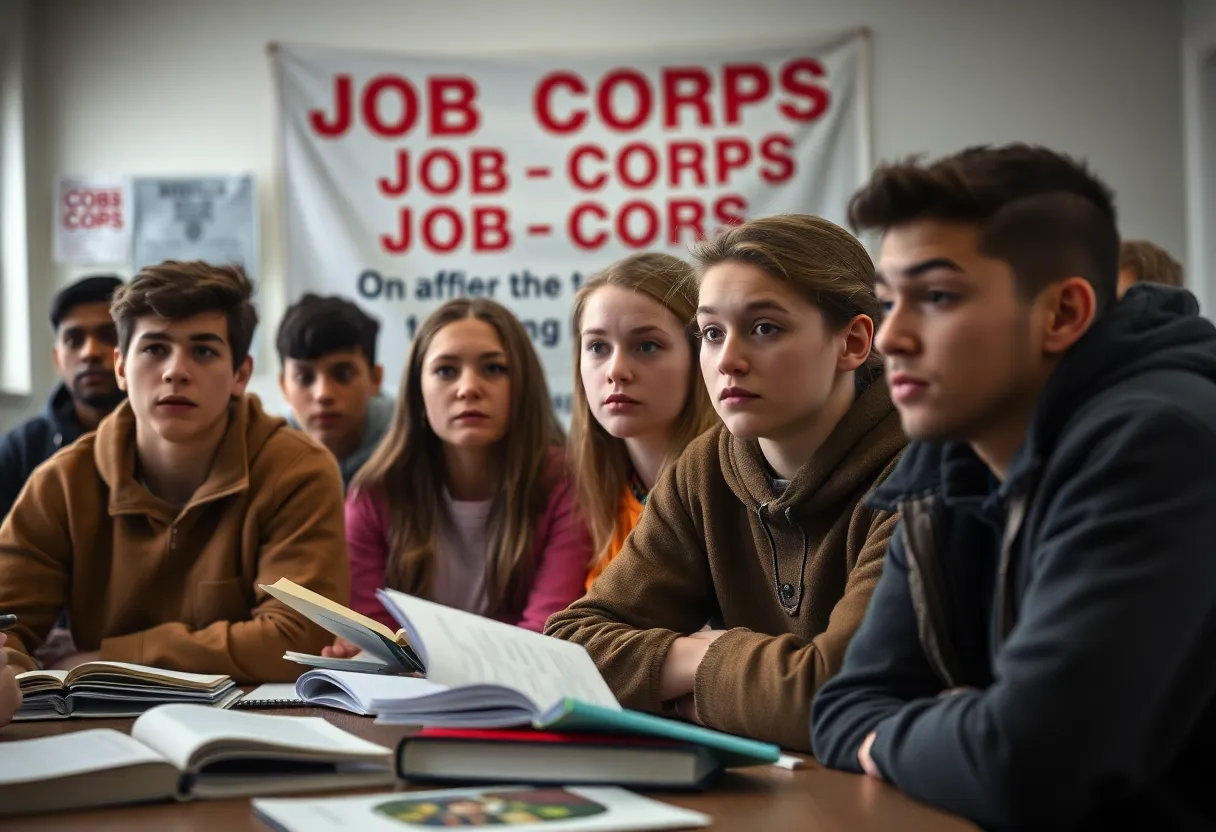 Concerned young adults in a Job Corps classroom setting