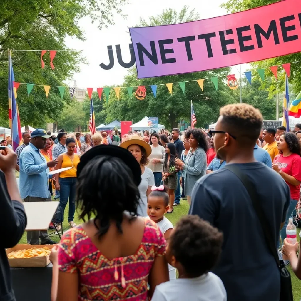 Community gathering celebrating Juneteenth with music and food