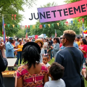 Community gathering celebrating Juneteenth with music and food