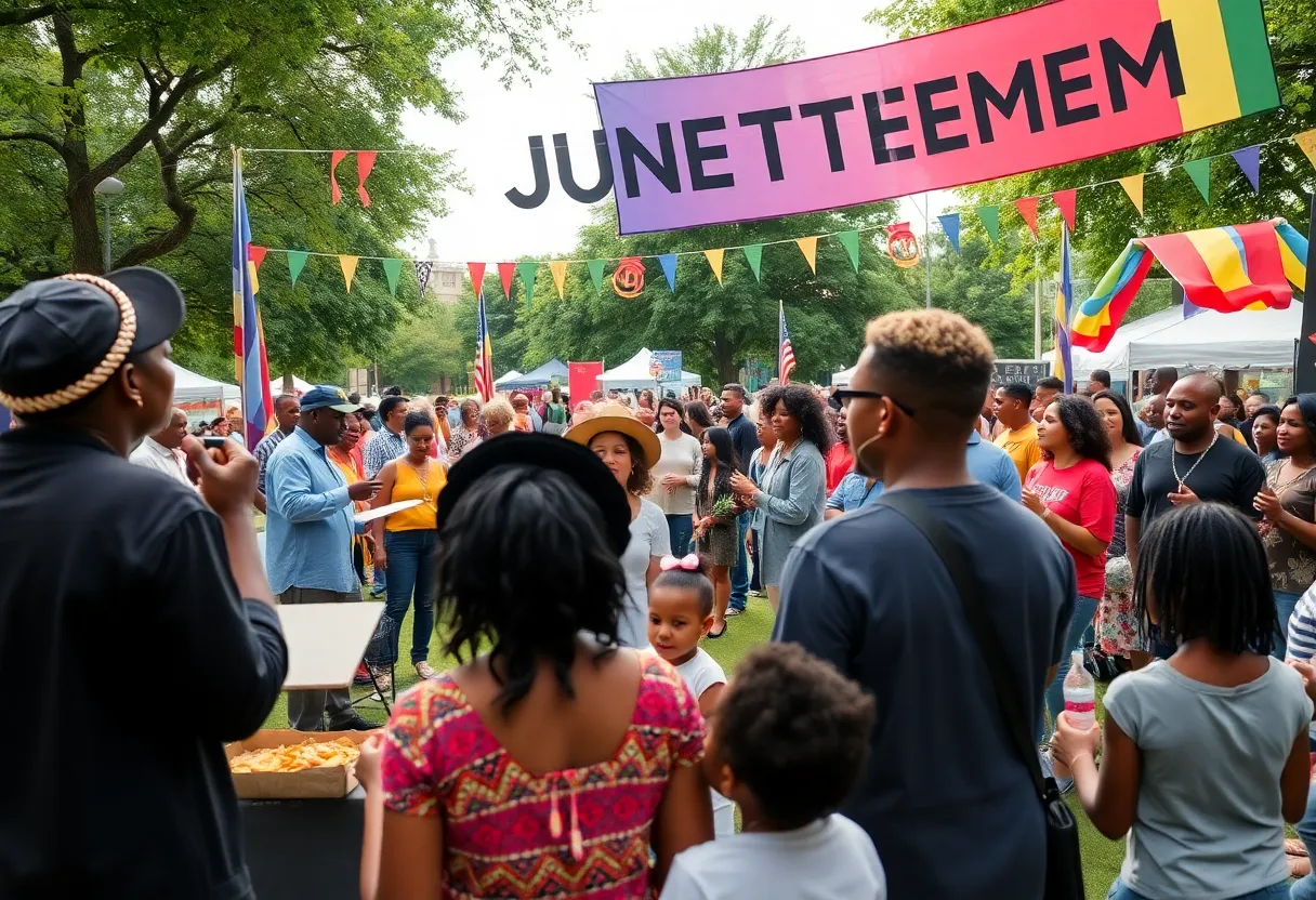 Community gathering celebrating Juneteenth with music and food