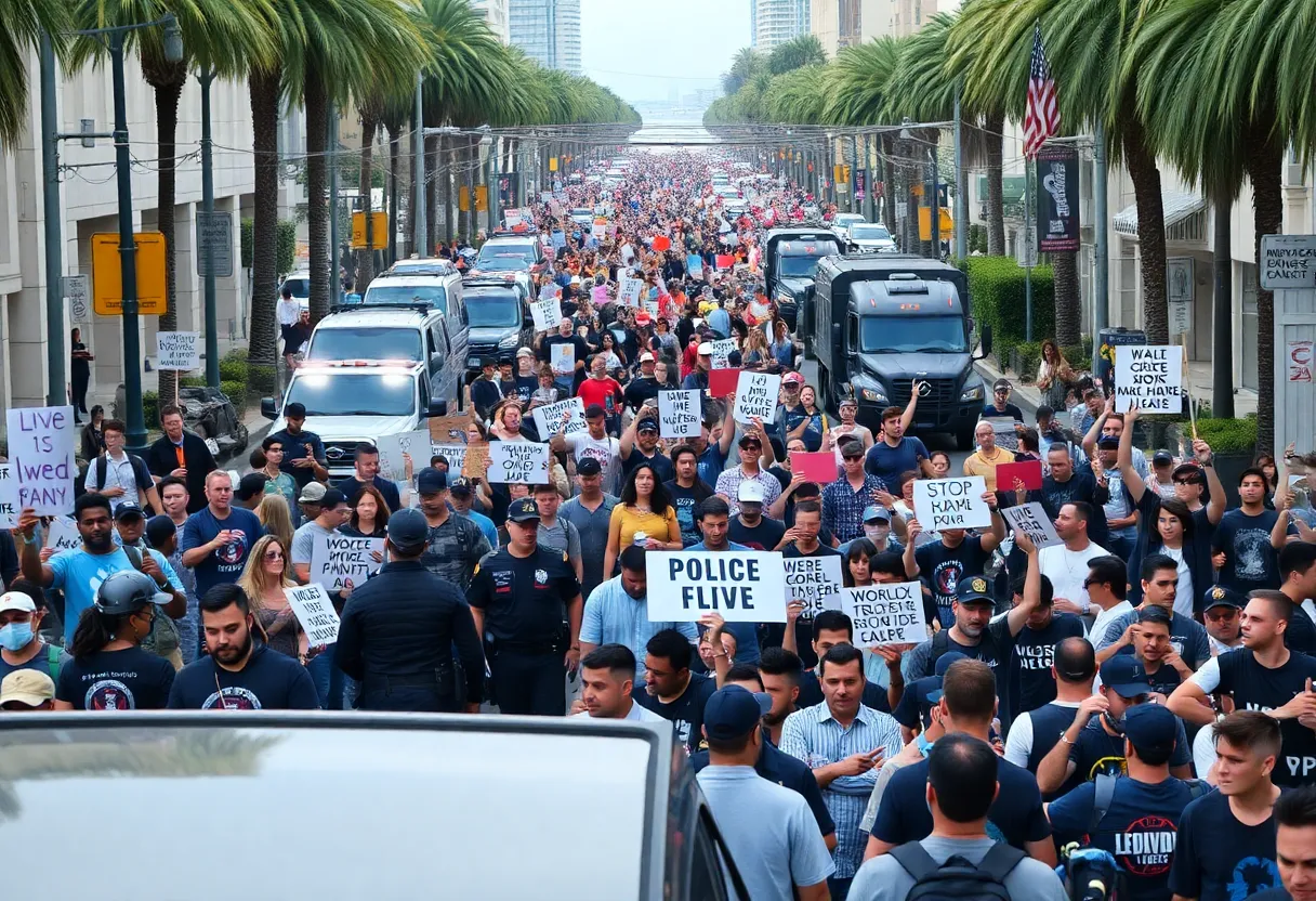 Protesters gather in Los Angeles to oppose federal immigration sweeps.