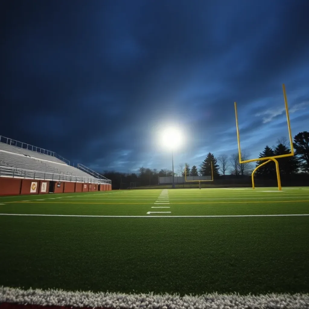 Empty football field at Melrose High School