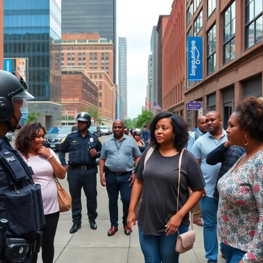 Cityscape of Memphis showcasing community interaction and police presence.