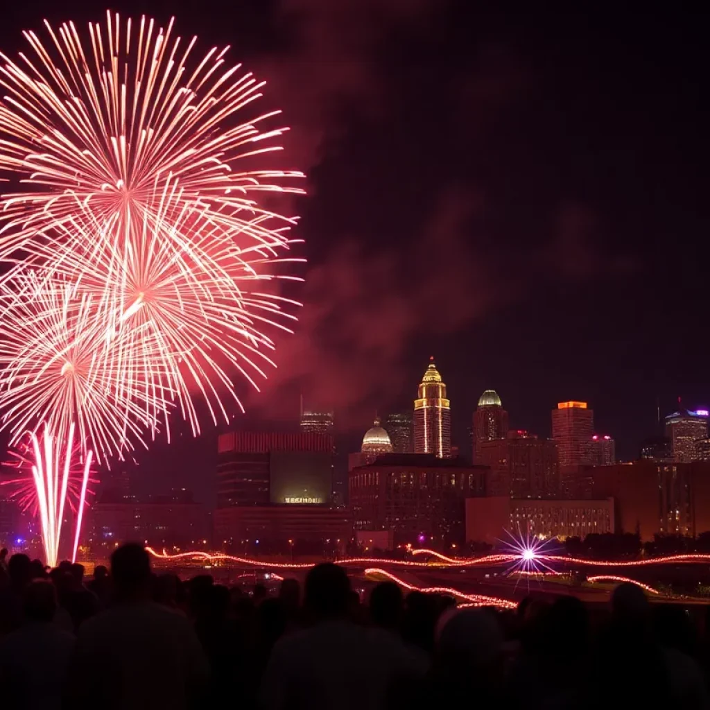 Fireworks display over Memphis during Fourth of July celebrations.