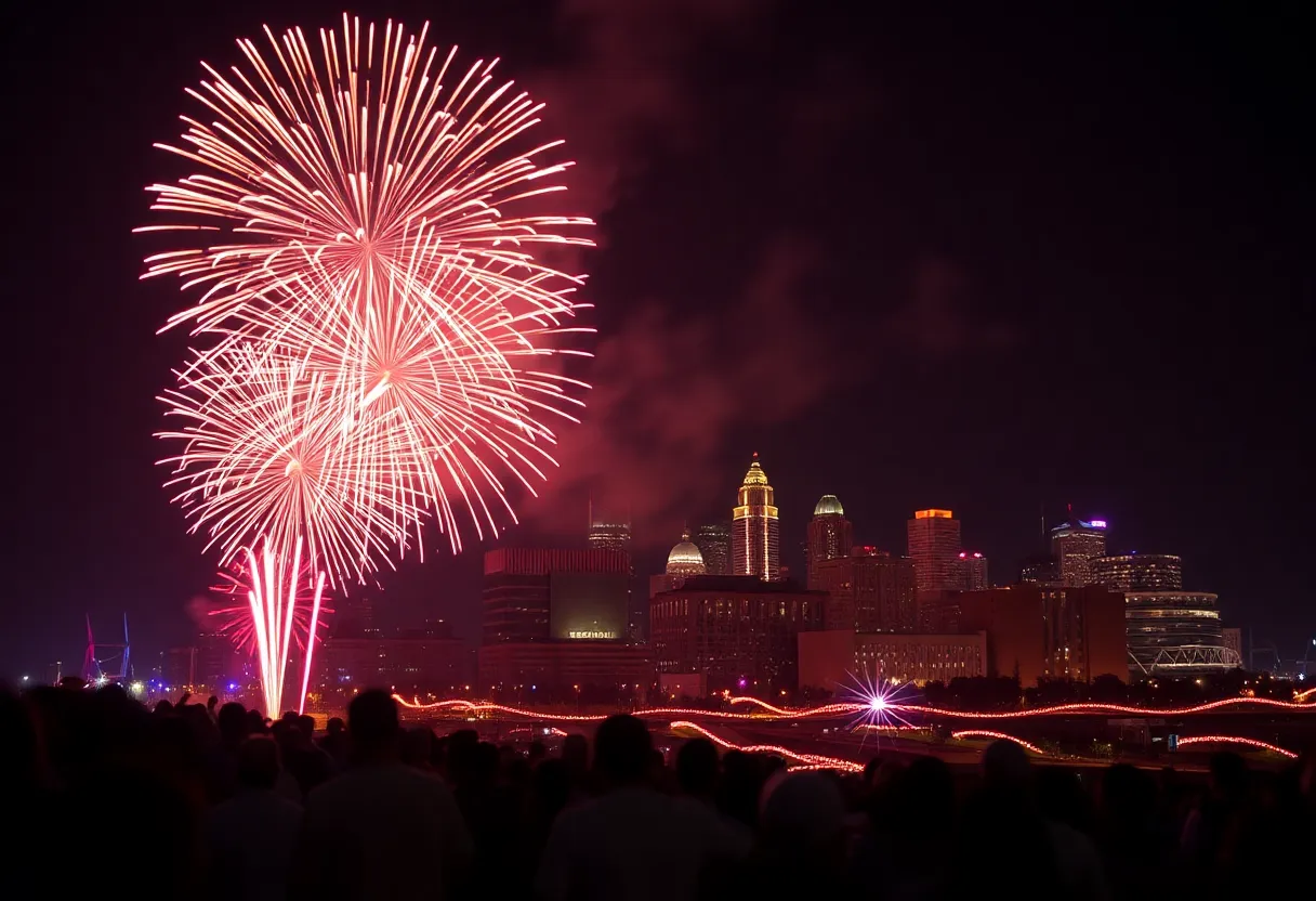 Fireworks display over Memphis during Fourth of July celebrations.