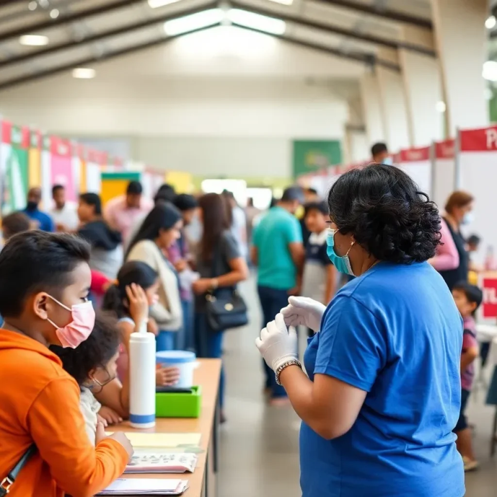 Families participating in a vaccination event at a community fair in Memphis