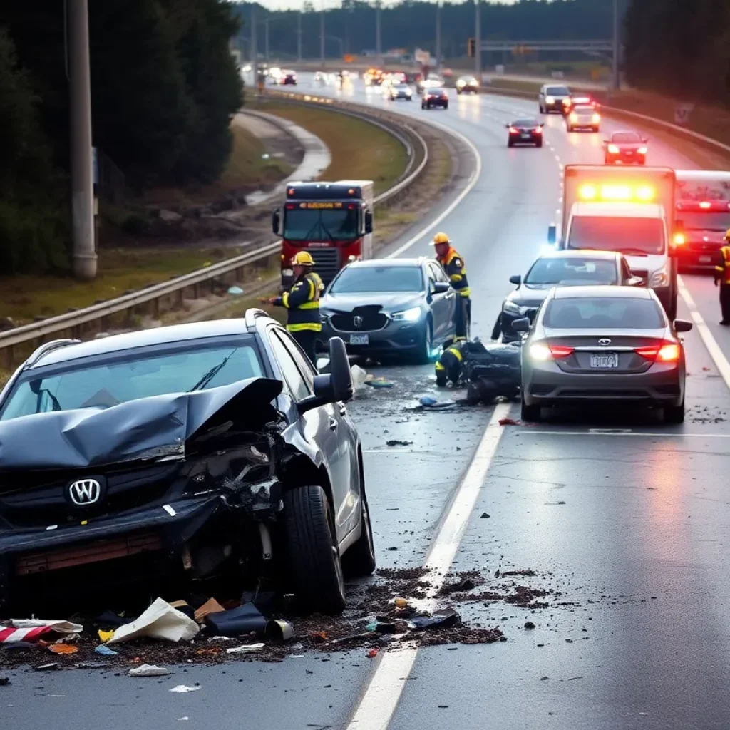 Debris on freeway after multi-vehicle crash in Memphis