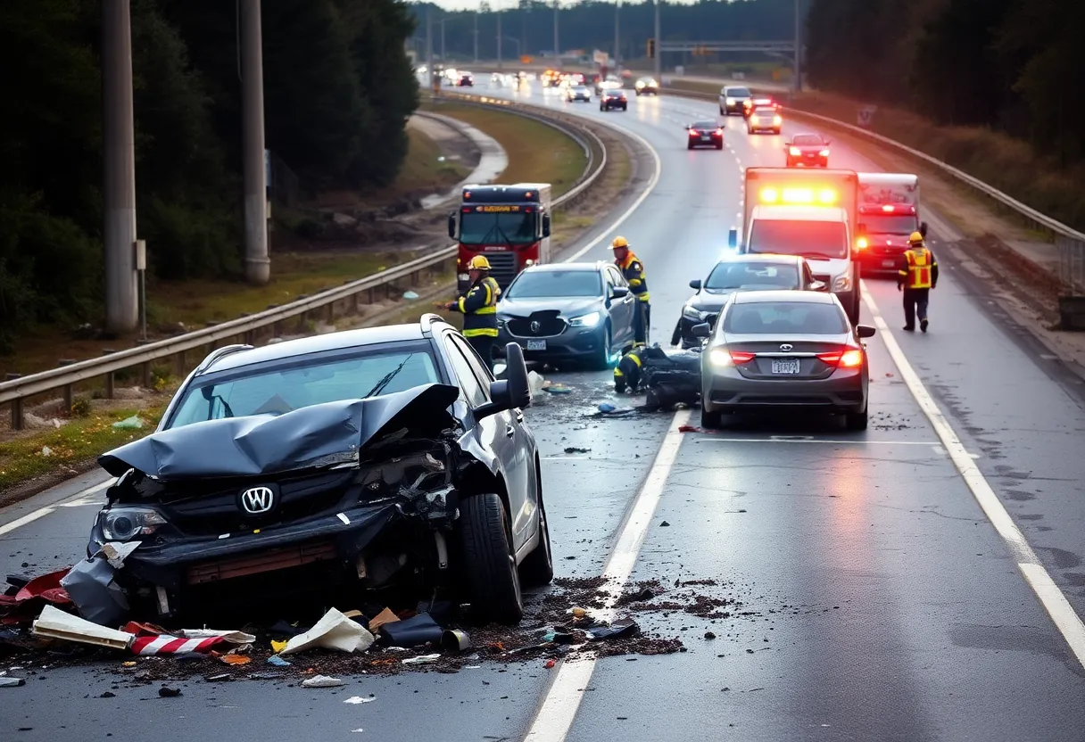 Debris on freeway after multi-vehicle crash in Memphis