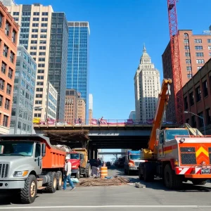 Construction activity on the I-55 bridge in Memphis