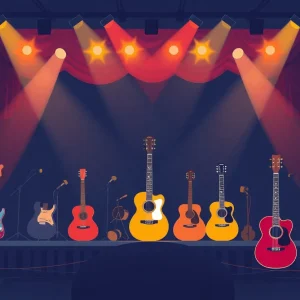 Stage showcasing diverse musical instruments for the Memphis Music Hall of Fame induction ceremony