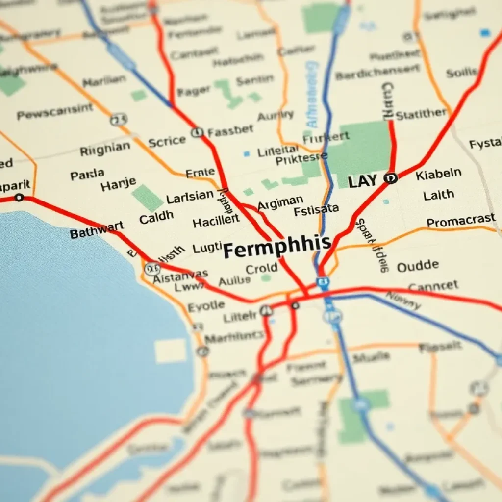 Map highlighting confusion regarding Memphis parkway names.