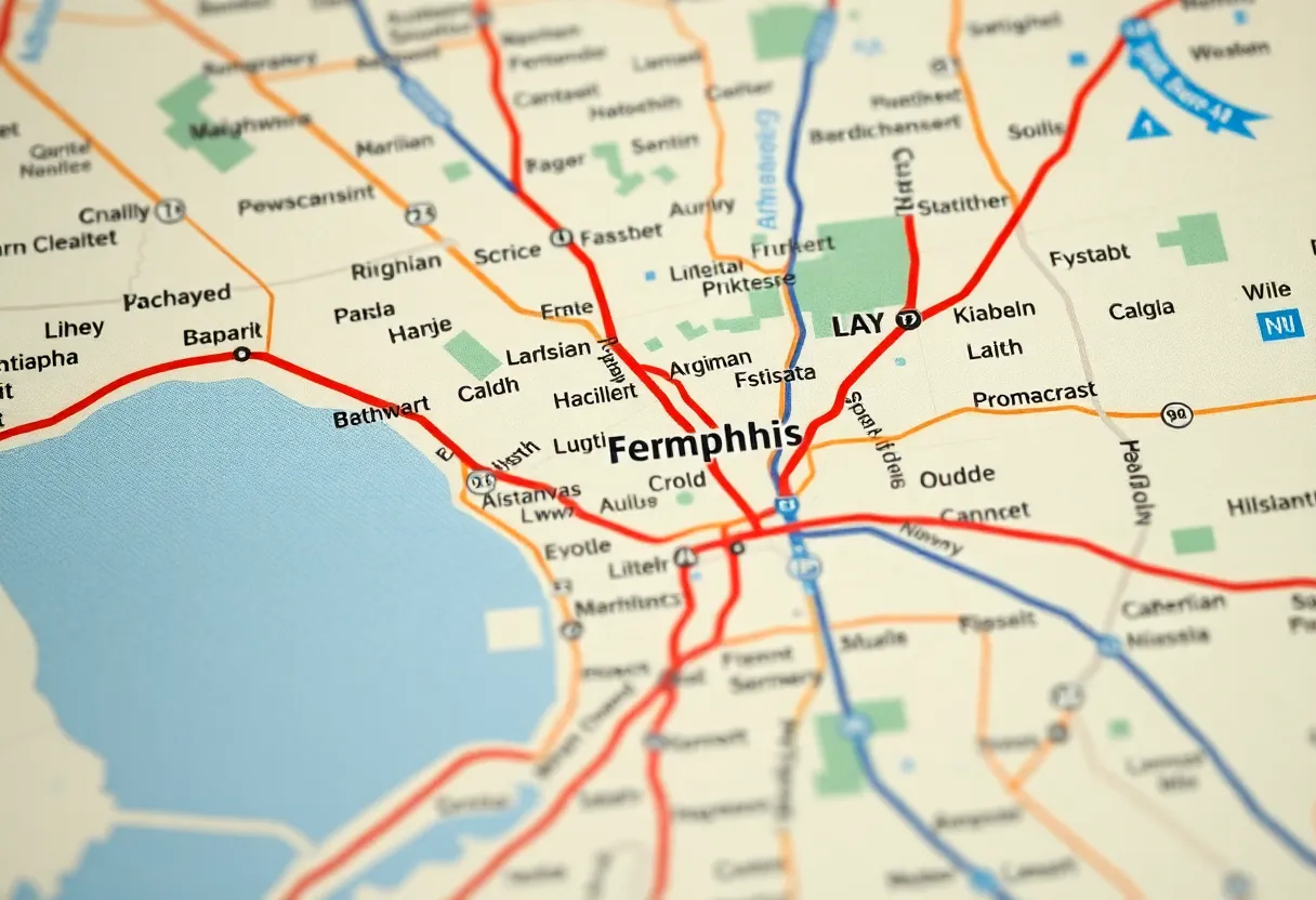 Map highlighting confusion regarding Memphis parkway names.