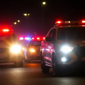 Police vehicles with flashing lights at the scene of a police chase in Memphis