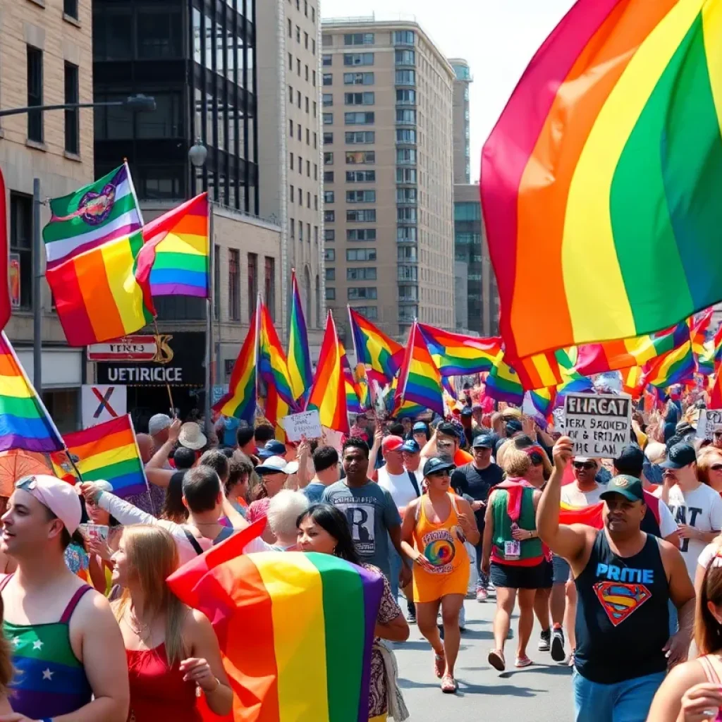 A parade celebrating LGBTQ+ pride on Beale Street in Memphis.