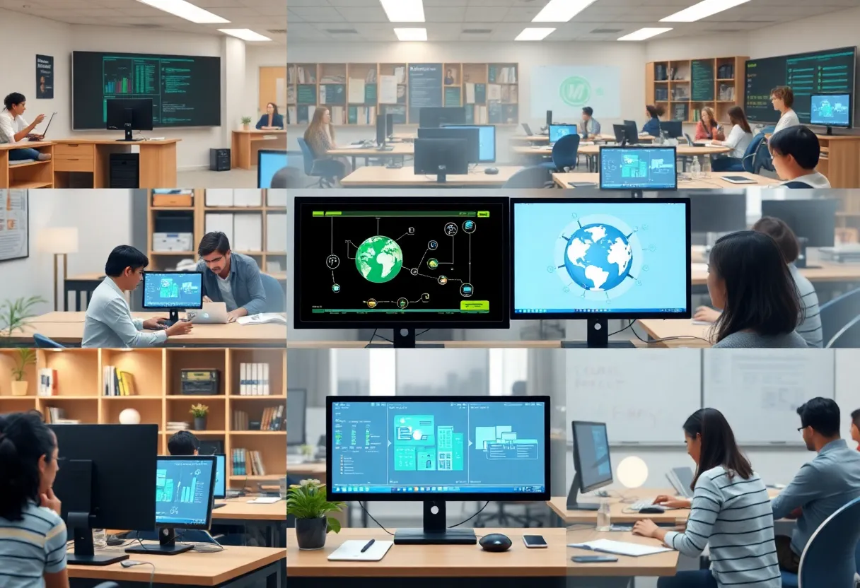 Classroom with technology and community discussions about AI impact