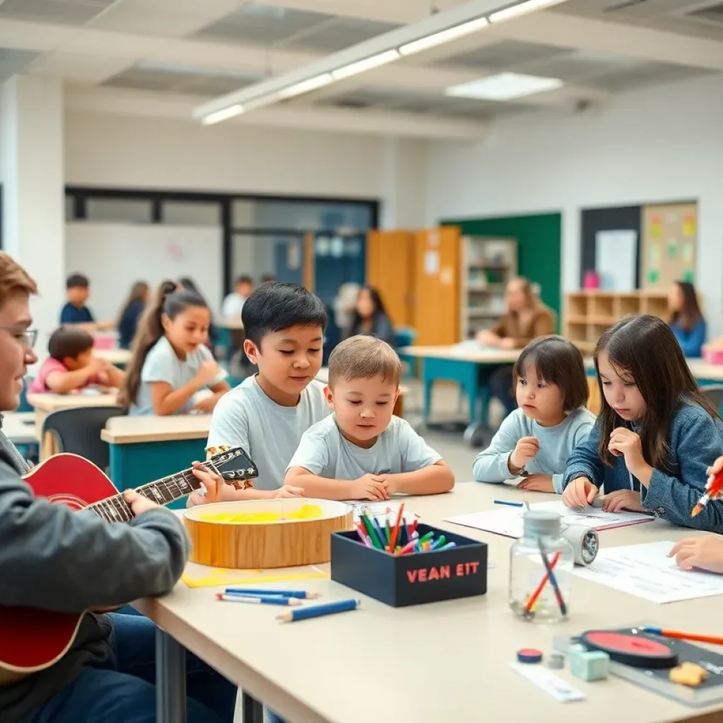 Students engaged in learning activities in a modern school setting