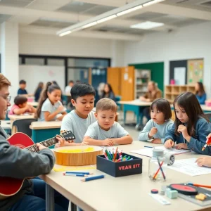 Students engaged in learning activities in a modern school setting
