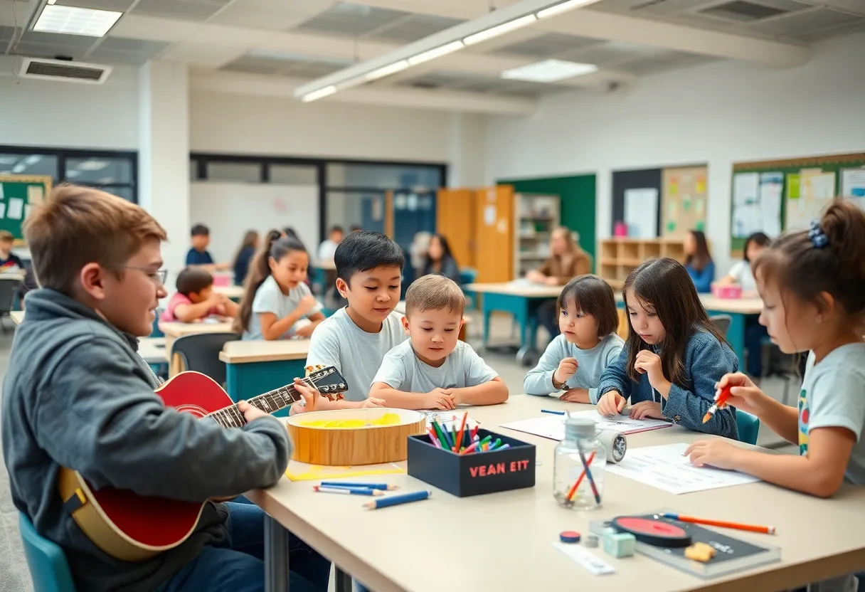 Students engaged in learning activities in a modern school setting