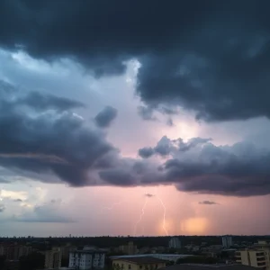 Stormy weather approaching Memphis cityscape