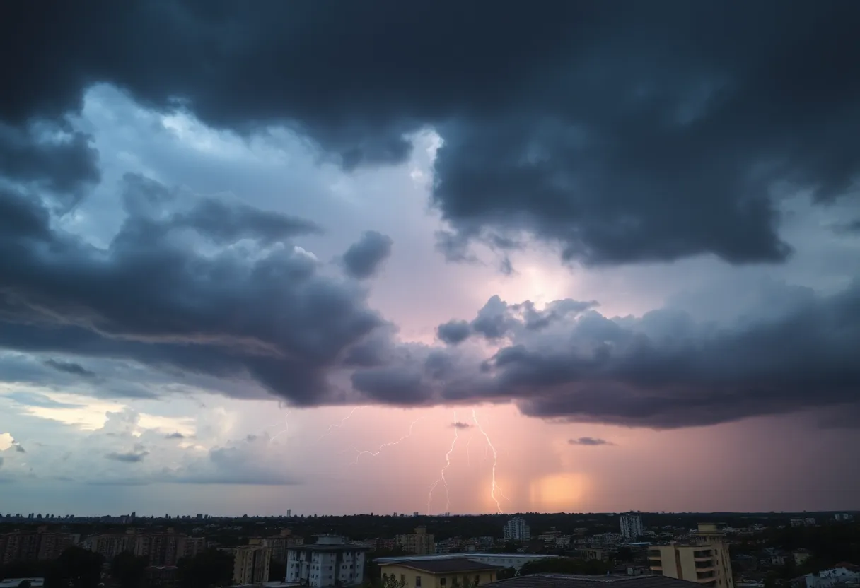 Stormy weather approaching Memphis cityscape