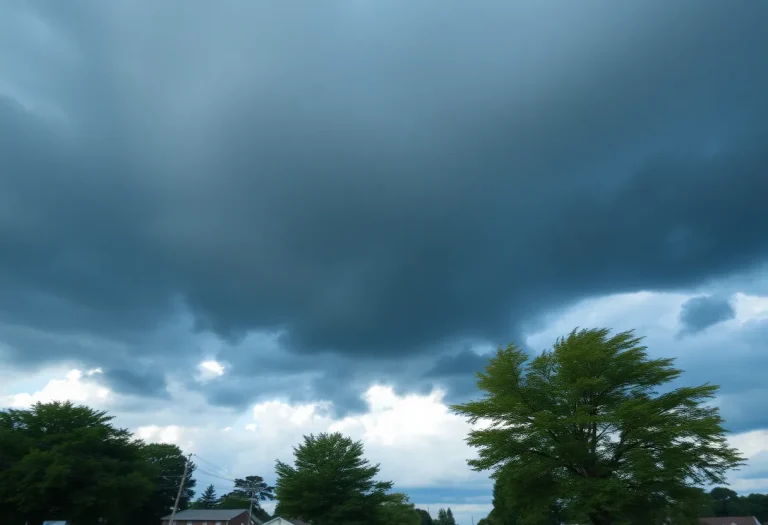 Dark clouds brewing over Memphis indicating a thunderstorm