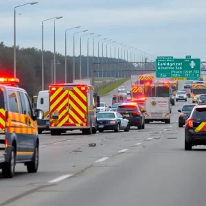 Emergency services working at a two-vehicle crash site on I-40 West in Memphis
