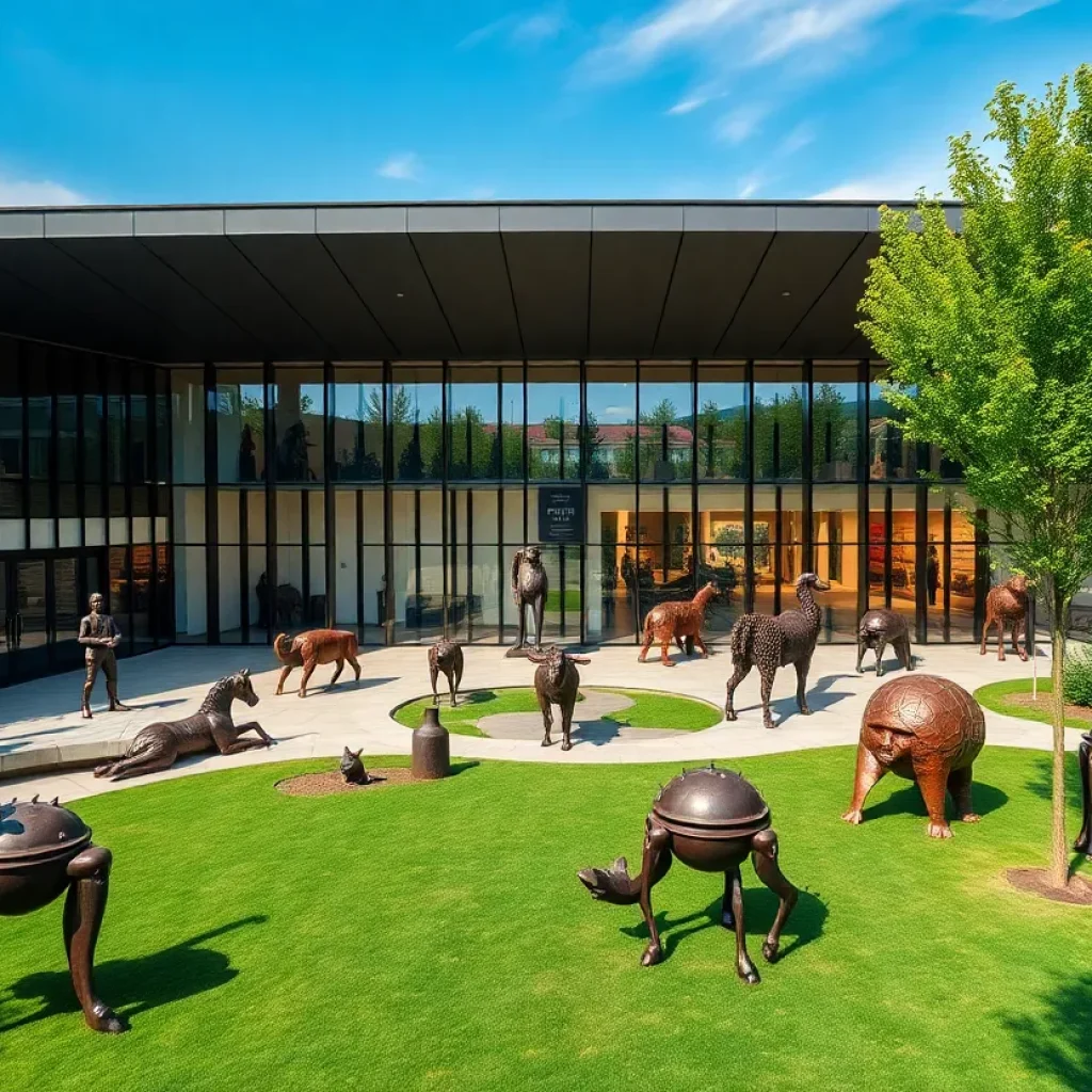 Exterior view of the Metal Museum showcasing metal sculptures.