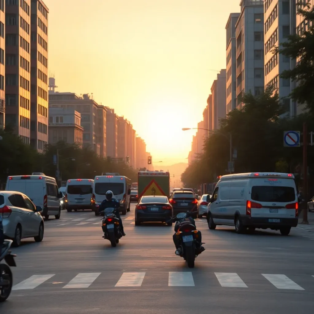 Scene of a motorcycle accident in an urban intersection