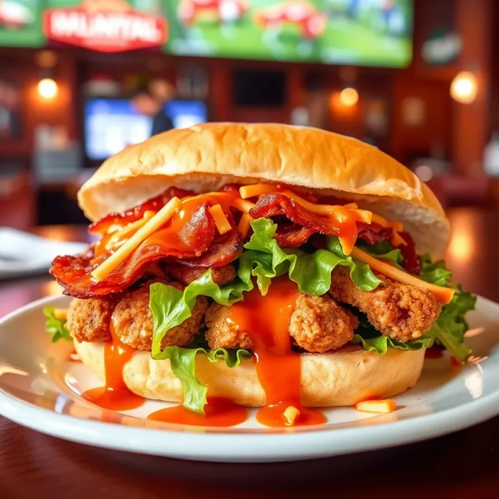 N’awlins sandwich with fried chicken and toppings