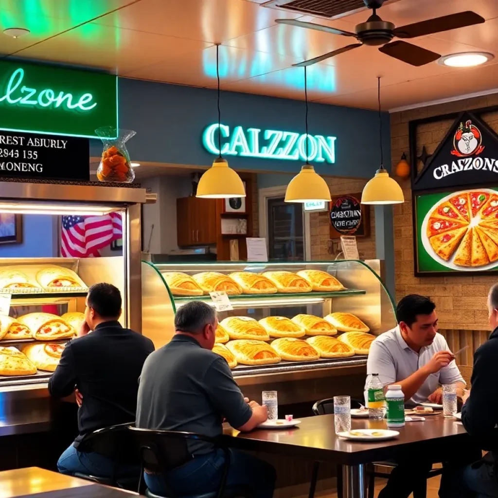 Interior of a new calzone restaurant with colorful dishes
