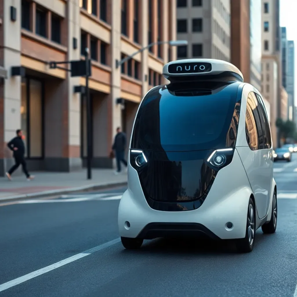Nuro autonomous vehicle driving through a Memphis neighborhood