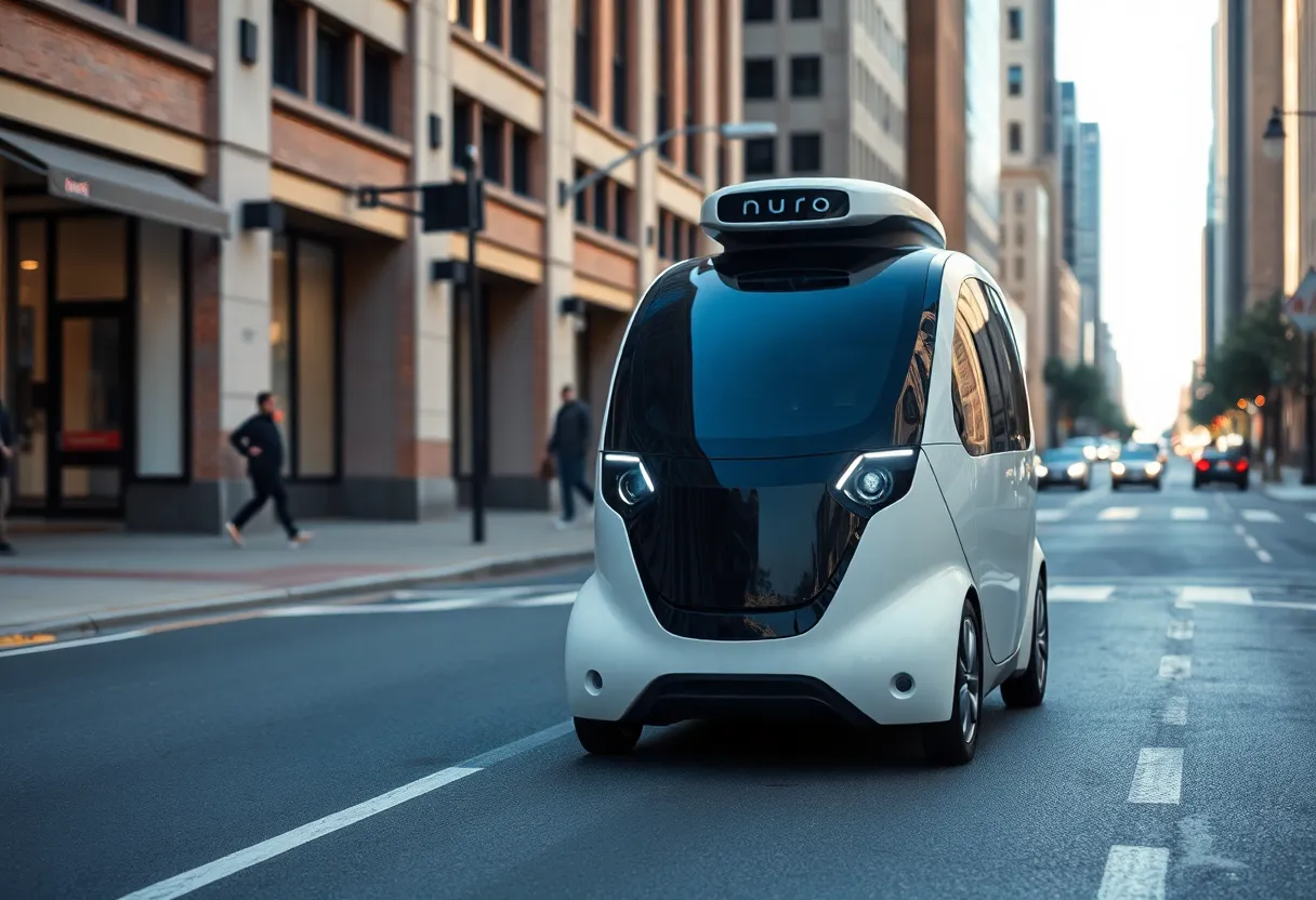 Nuro autonomous vehicle driving through a Memphis neighborhood