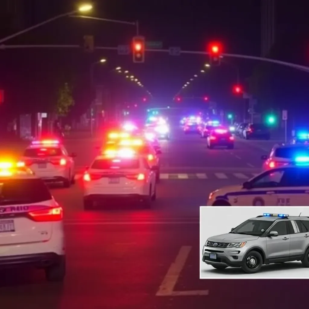 Police cars at an intersection in Memphis during a night investigation
