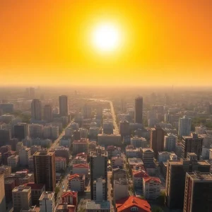 Cities experiencing a severe heat wave with high temperatures.