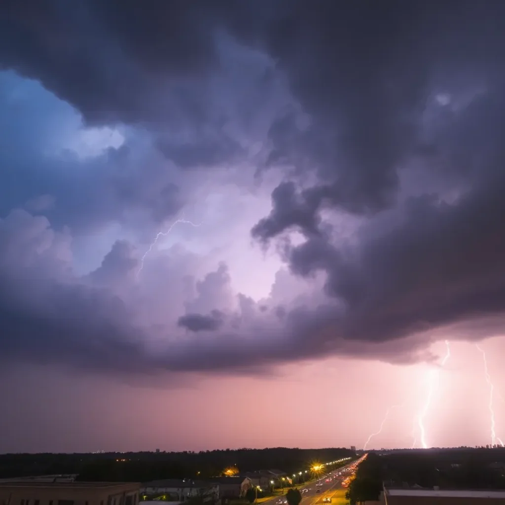 Dramatic storm clouds and lightning over Memphis streets