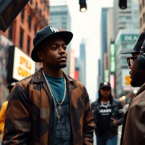 Urban film set representing hip-hop culture and history