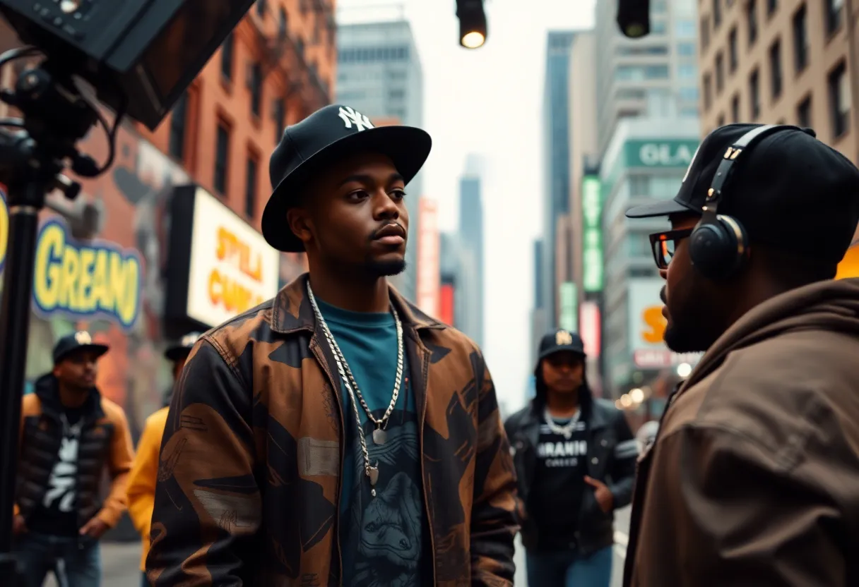 Urban film set representing hip-hop culture and history