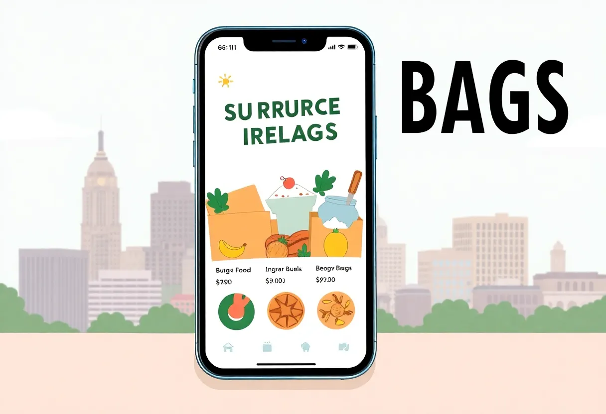 Screenshot of the Too Good To Go app with food items and the Memphis skyline.