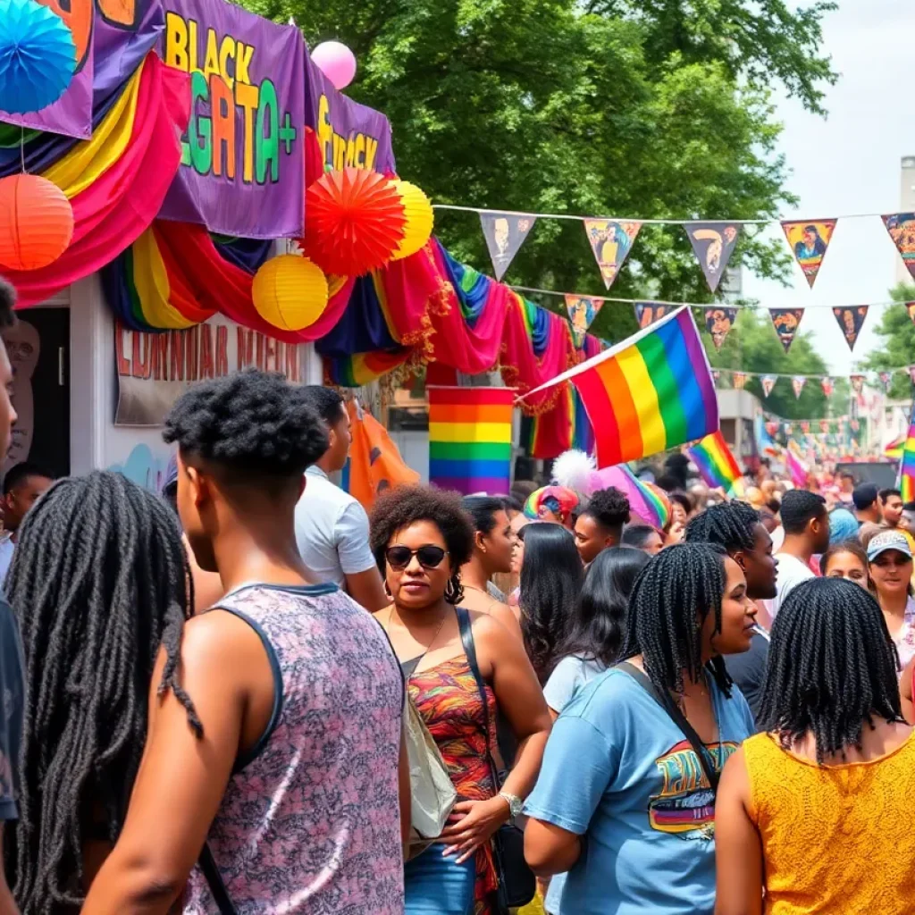 Celebration of Black LGBTQIA+ culture at the Tri-State Black Pride Weekend in Memphis with people engaged in festivities.